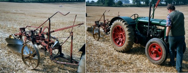 Pre war tractor towed plough and tractor