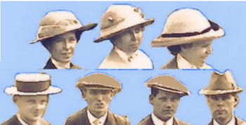 pictures of ladies and gents Head gear pre World War One