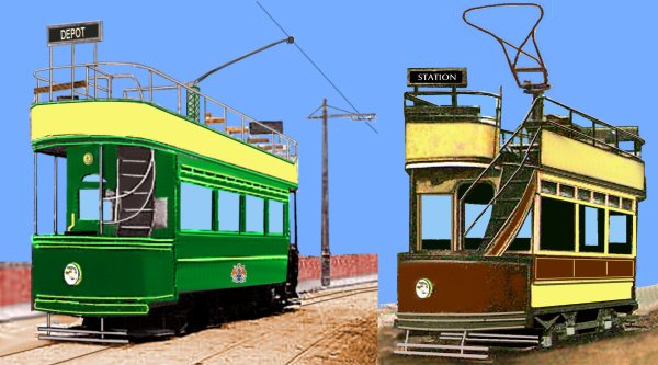 Sketches of open top trams