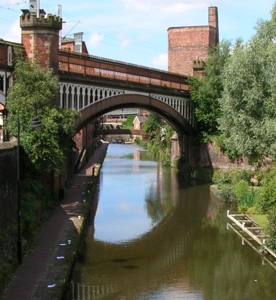 Photo of the Bridgewater canal approaching the big canal quay complex at Deansgate