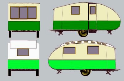 Sketches of typical tear-drop shaped caravans