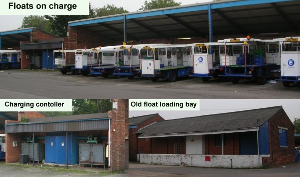 Electric milk floats in depot in 2006
