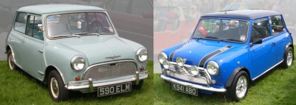 Photos of  a standard mini and the Mini Cooper S Type