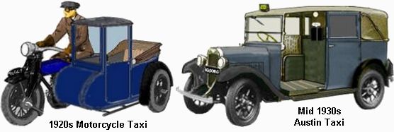 Motorcycle taxi and Austin Taxi Cab