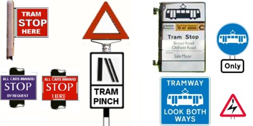 Tram stop and other signs