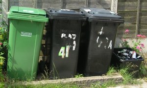 photo of wheelie bins and recycling box