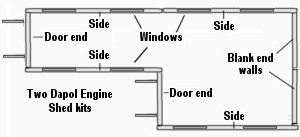 Sketch showing how to use the Dapol engine shed kit to make a factory