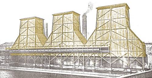 Sketch showing Bradford corporation Wood framed cooling towers