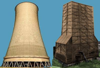 Illustration showing ventilation arrangements at the base of cooling towers