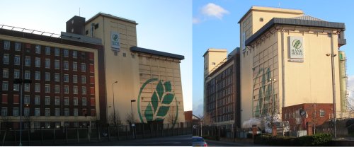 Photo showing a concrete silo attached to a flour mill in Manchester Trafford park