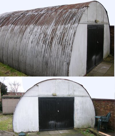 Photos of a Nissen hut garage
