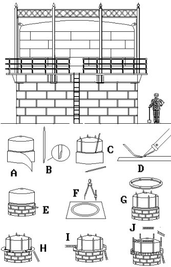 Sketch showing modelling of a Gas Holder using plastic aerosol top