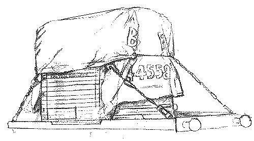 Sketch showing Tarpaulin draped over a leaky container in British Railways days