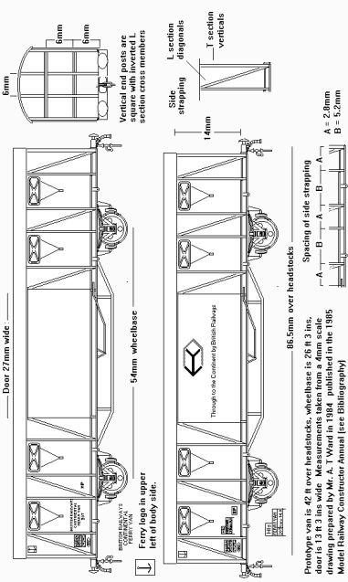 Sketches showing dimensions and various liveries used on the large four wheeled BR Ferry Van