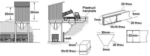 sketch of motor lorry loading a hopper to feed rail wagons